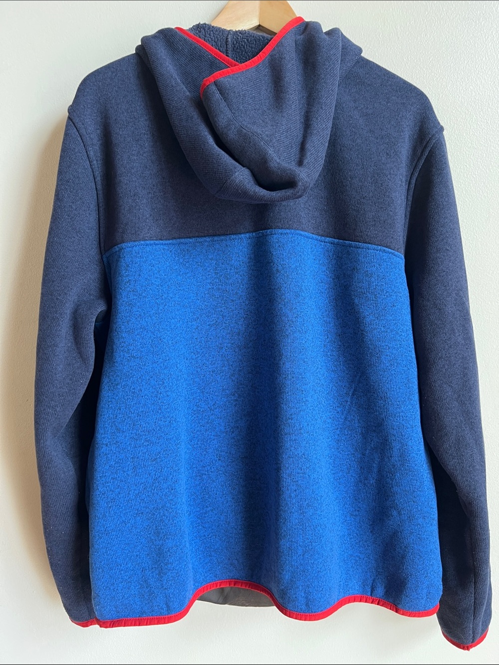 L.L.Bean Navy & Bright Blue Hooded Fleece pullover colorblock with Red Trim - Picture 4 of 7